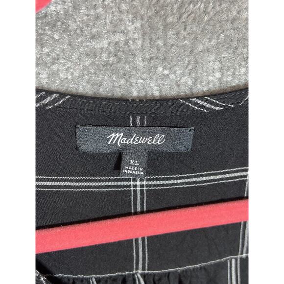 Madewell Windowpane Cropped Wrap Top Womens Size XL Black V-Neck Tie Front Hem - Picture 3 of 9